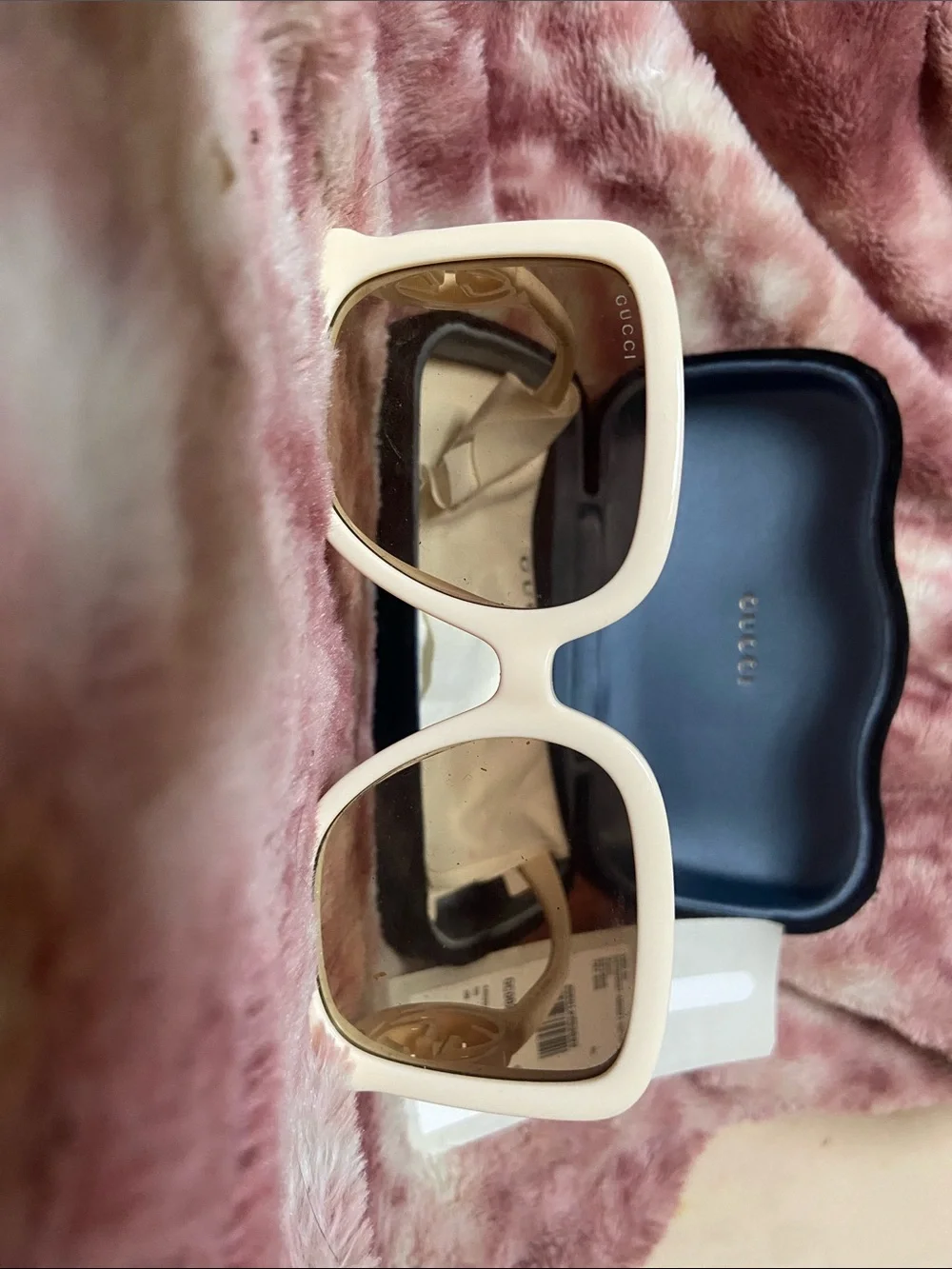 Gucci Cream Oversized Square Sunglasses with Brown Lenses